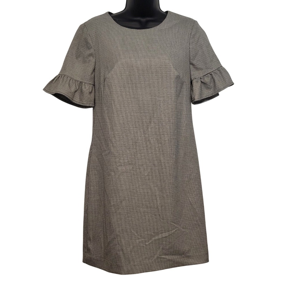 Trina Turk Darling Ruffle Sleeve Sheath Mini Dress Houndstooth‎ Black Cream Sz 6